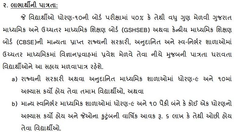 गुजरात नमो सरस्वती विज्ञान साधना योजना की पात्रता