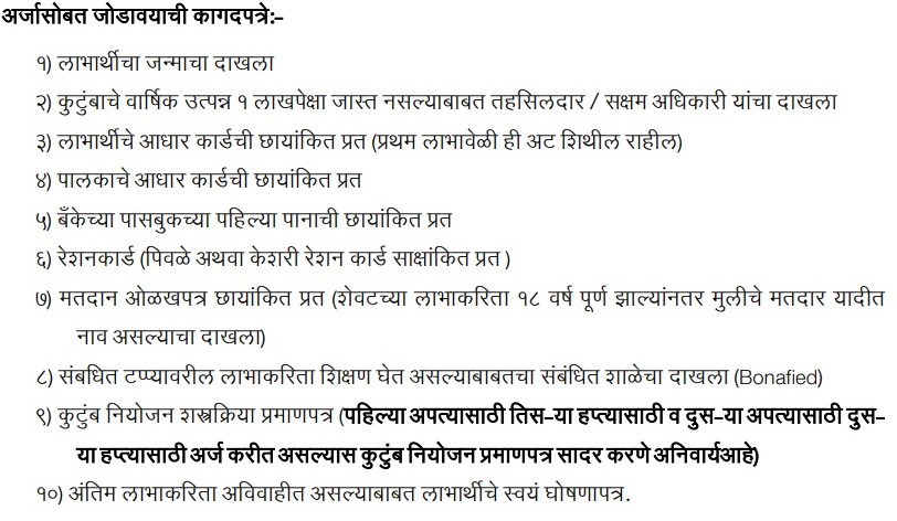 Maharashtra Lek Ladki Scheme Documents Required
