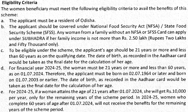 Odisha Subhadra Yojana Eligibility Criteria