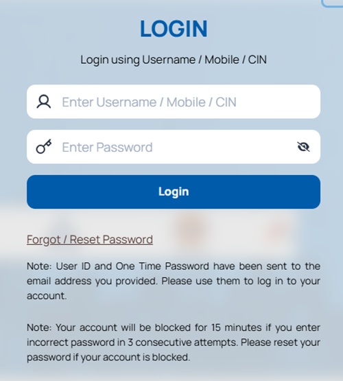 पीएम इंटर्नशिप लॉगिन विंडो